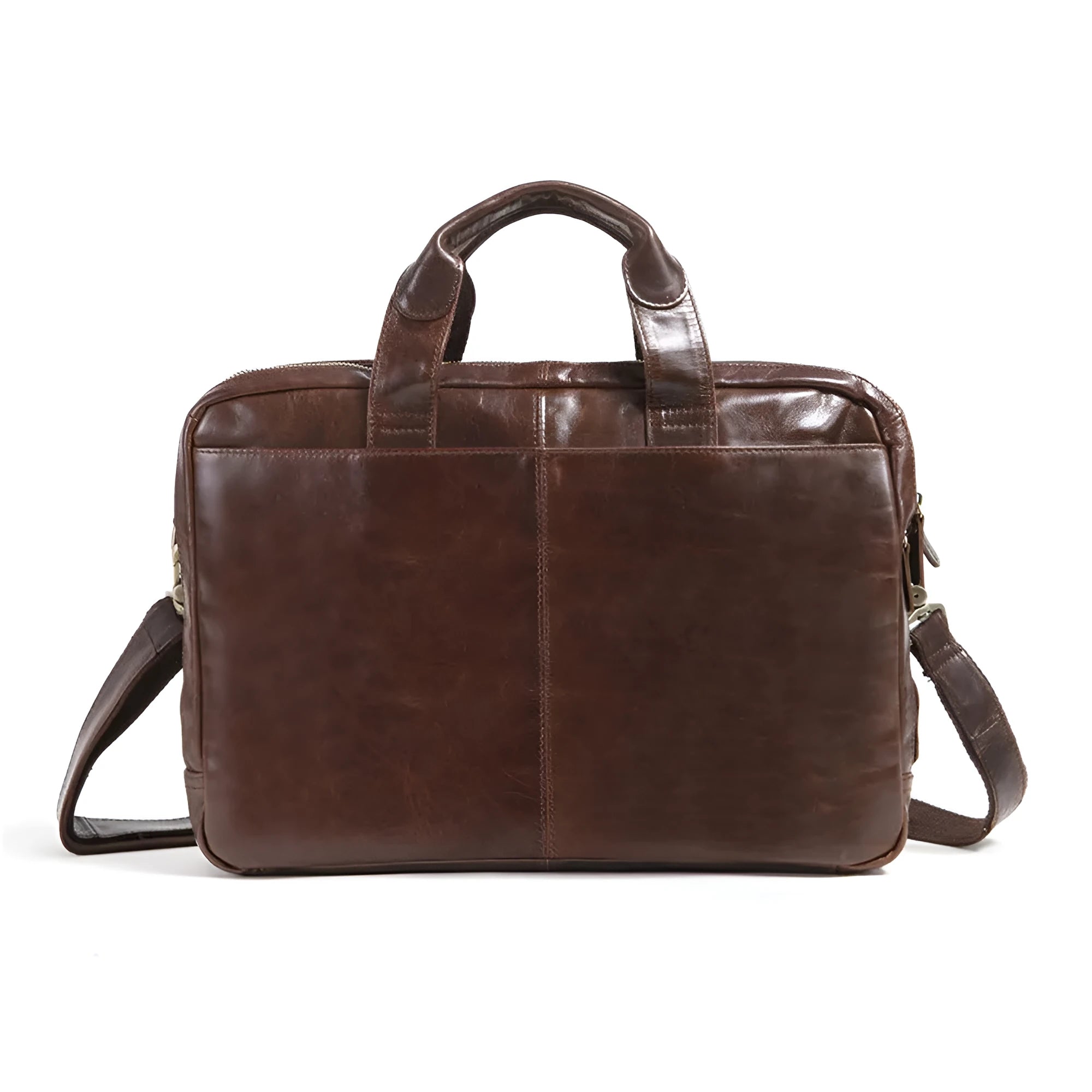 Brown men's business briefcase computer bag made from first layer cowhide leather with 18-inch dimensions