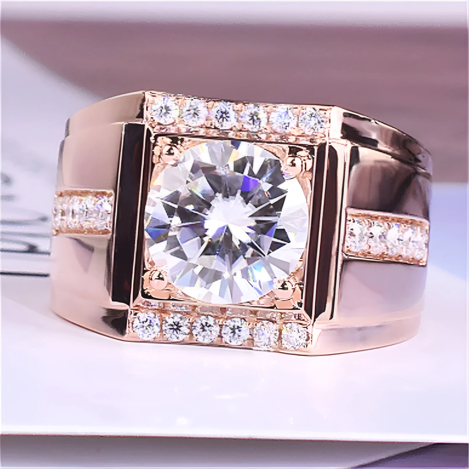 Men's adjustable open mouth ring with electroplated finish and geometric diamond pattern