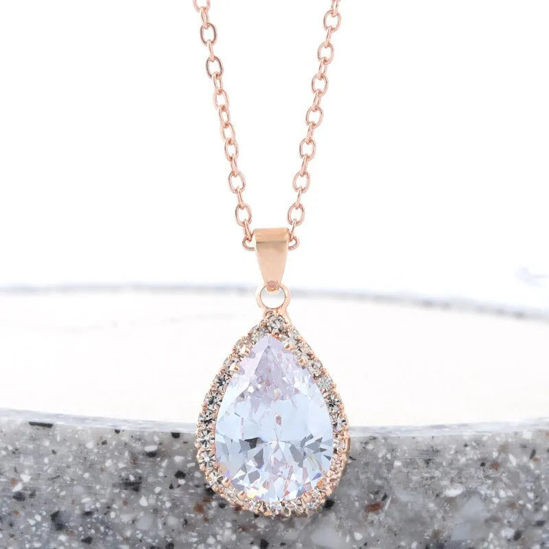 Women's rose gold rhinestone drop shape necklace with geometric design and alloy construction