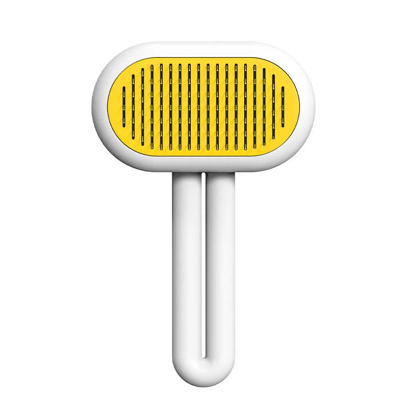 Grey capsule cat dog grooming comb with stainless steel needles on surface