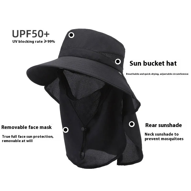 Men's adjustable big brim fisherman hat in polyester for sun protection.