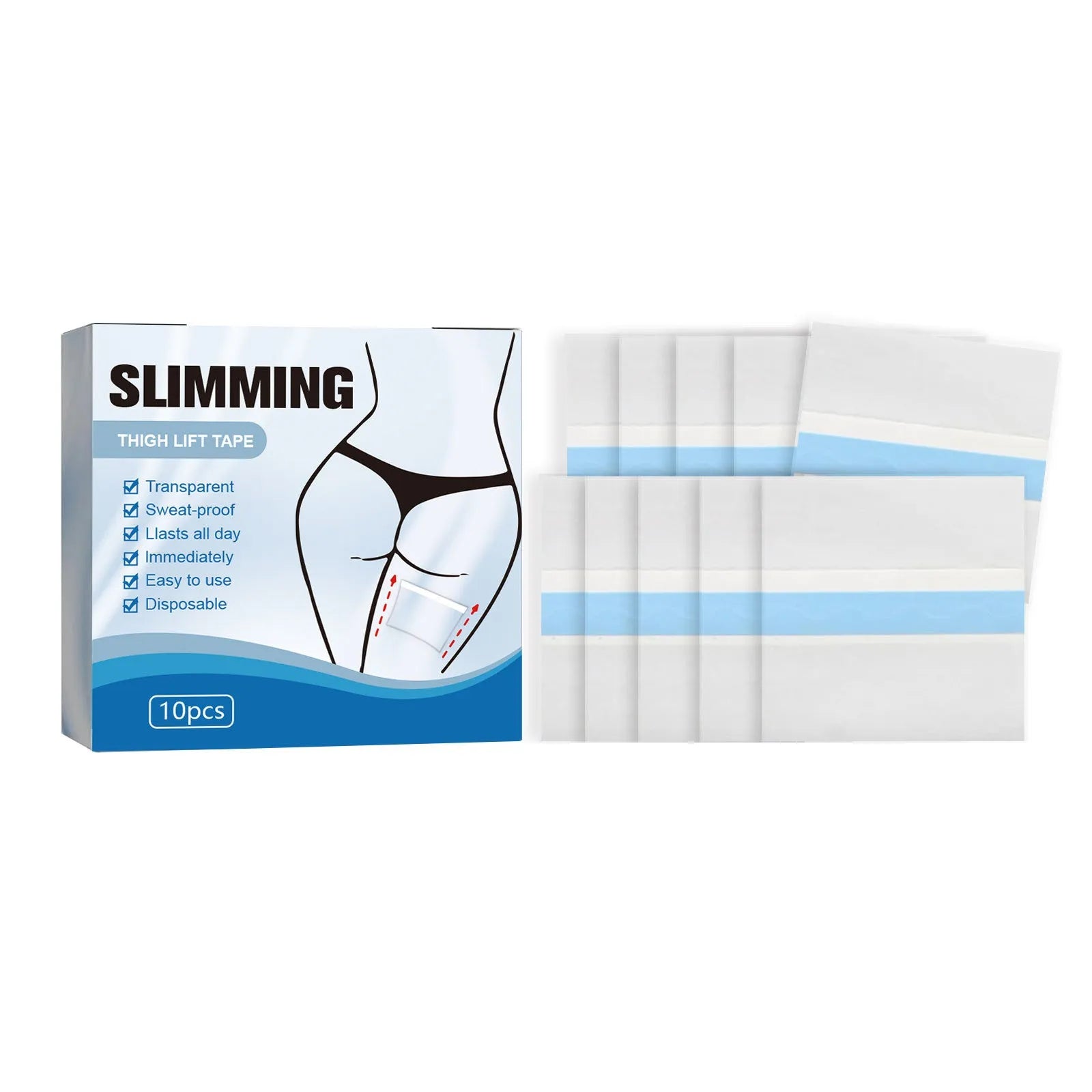 Ten body shaping stickers in square 12x12 cm format with water-based gel containing collagen