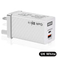 65W GaN fast charger showing compact size next to laptop with USB-C cable