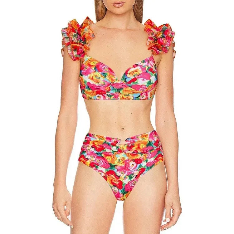 Women's floral print push-up bikini with high-waist briefs