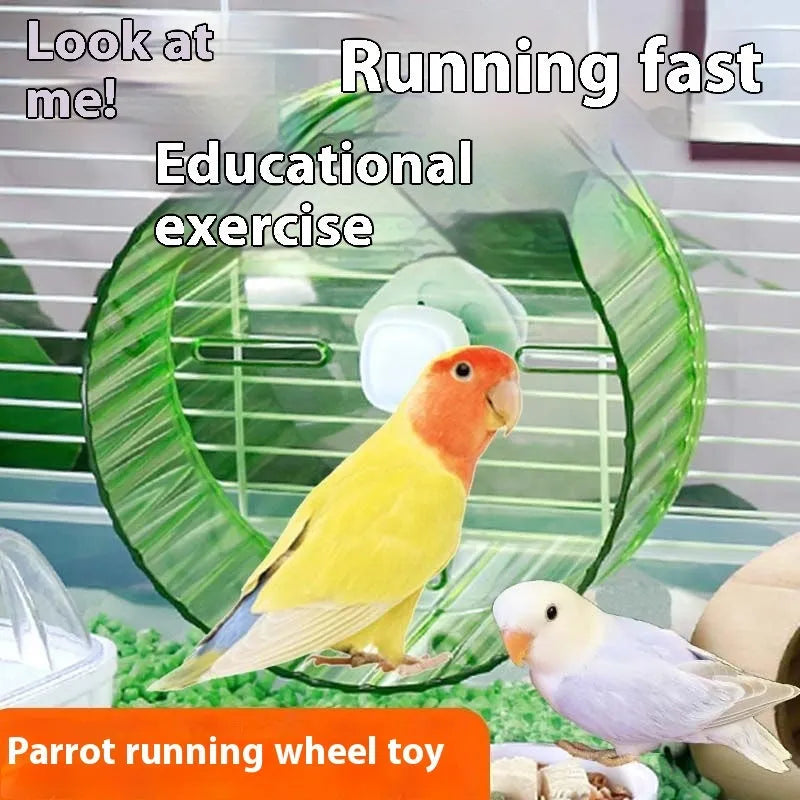 Parrot wheel running toy for birds in plastic with self-hi xuanfeng peony design