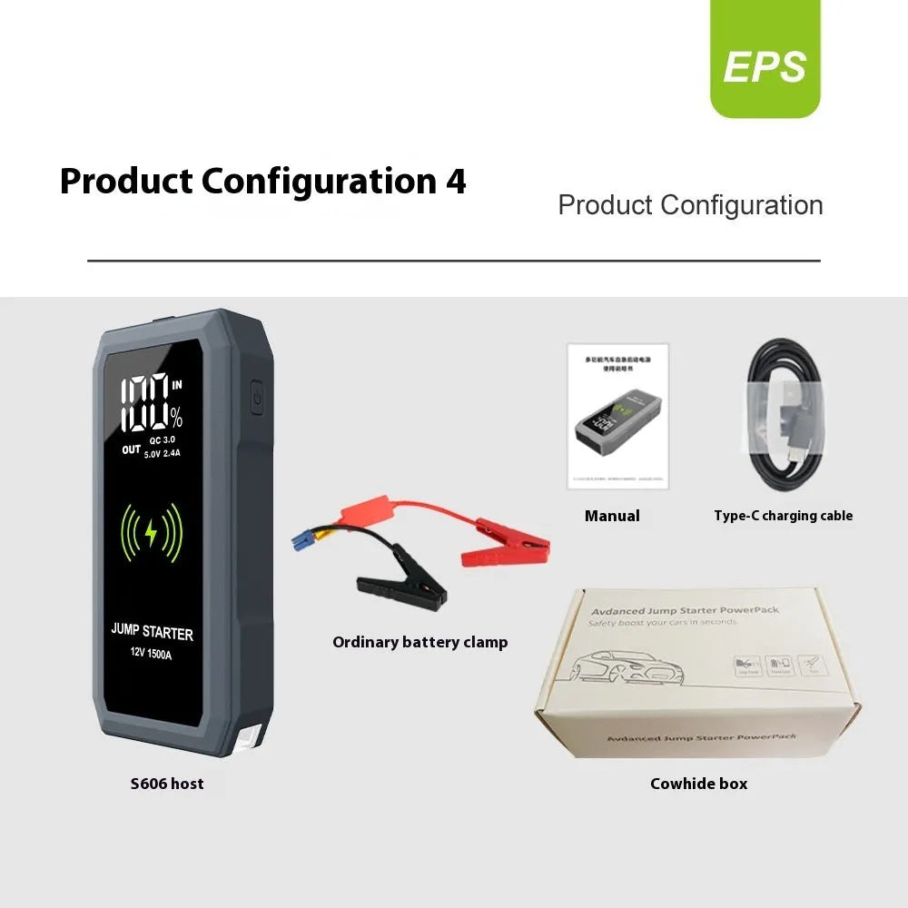 S606 emergency start power source with large screen, wireless charger, aluminium alloy housing, 16800mAh capacity