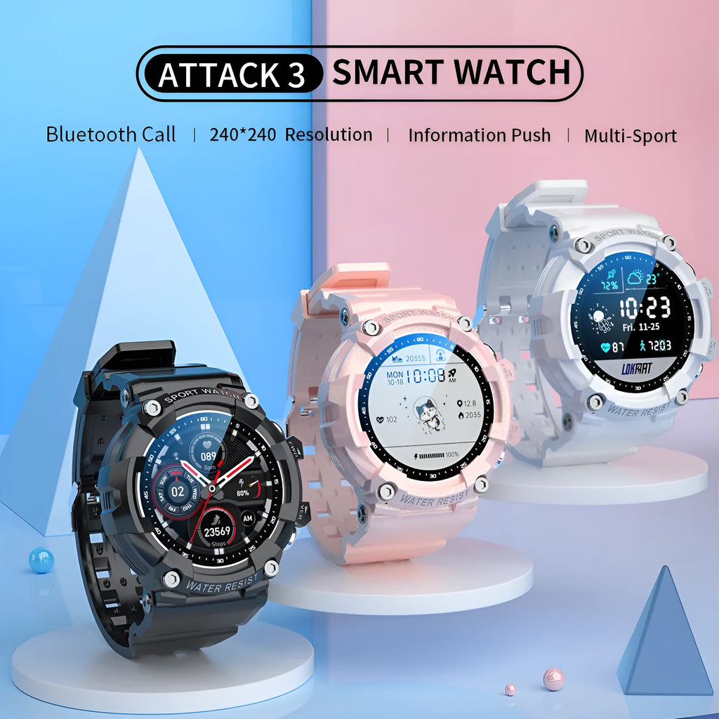 IP67 waterproof smart watch with round colour screen and black TPU strap