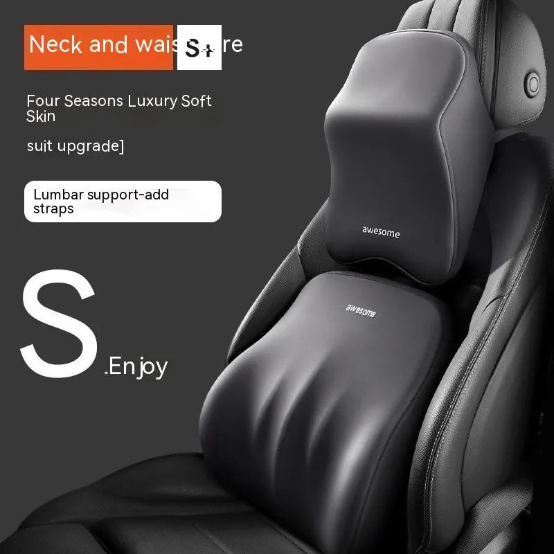 Memory foam car pillow set showing headrest and lumbar support pillows in solid colours