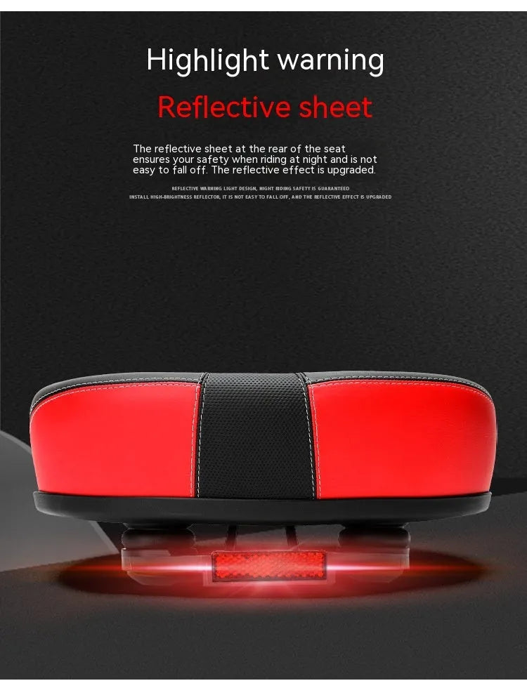 Thickened plus size mountain bike saddle in red with hot stamping pattern and reflective stitching