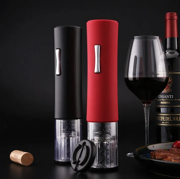 Automatic electric wine opener set with foil cutter stopper and pourer in black finish