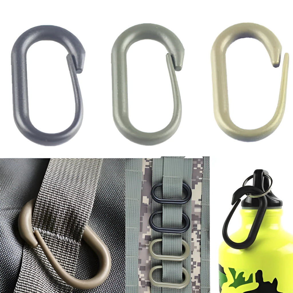 Plastic oval hanging buckle carabiner in POM, 50 by 20mm, shown in army green colour