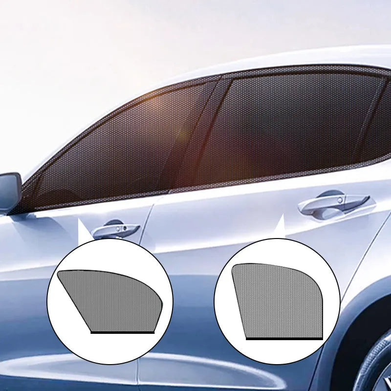 Set of four grey non-woven fabric mesh screens for car front and rear side windows