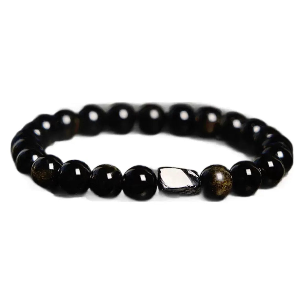 Natural obsidian stone bracelet with constellation design on 8mm beads.