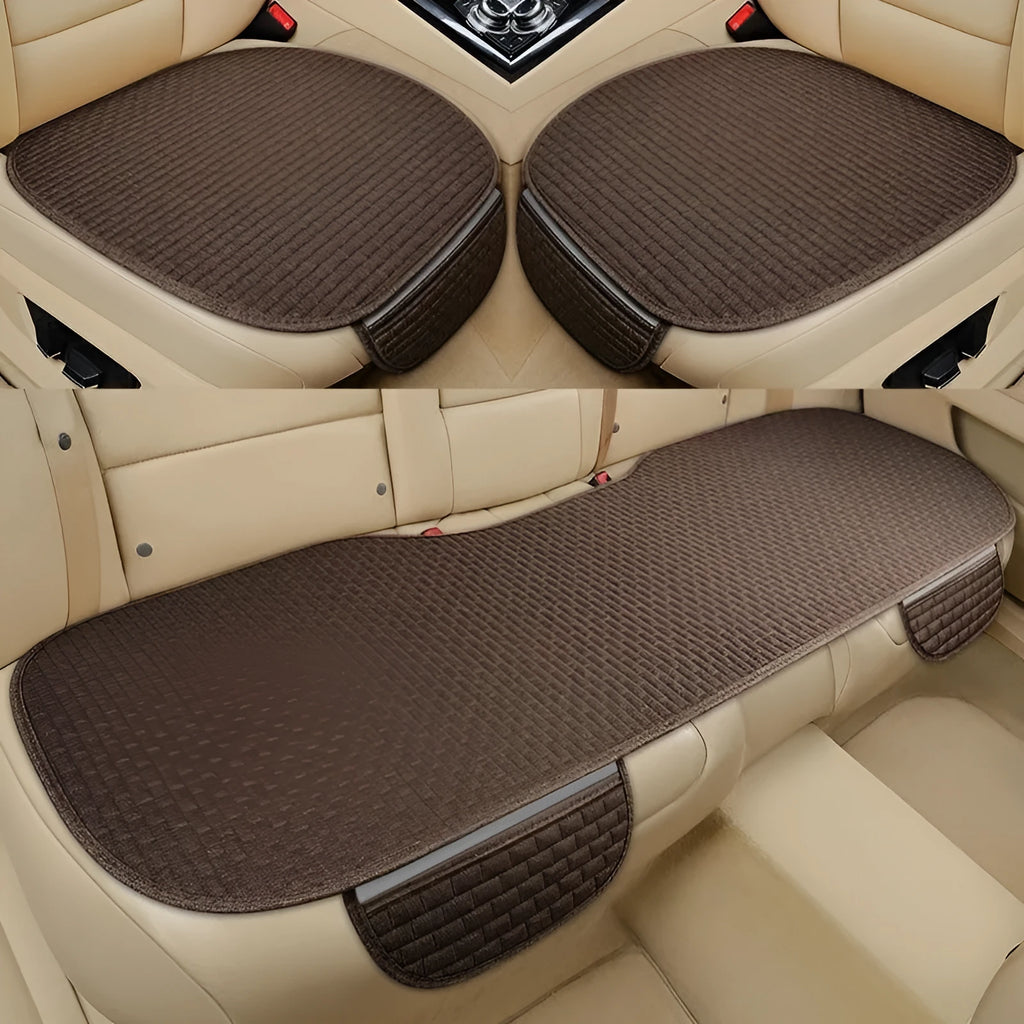 Linen plaid pattern car seat cushion with hemming style in classic black and red colour