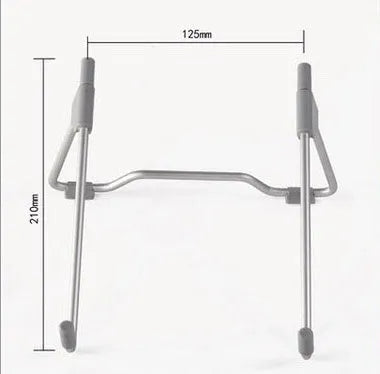 Grey aluminium alloy and plastic desktop stand holding a mobile phone and a laptop.