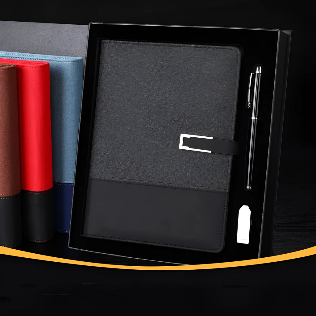 A5 notebook with soft PU leather cover and wood-free paper pages in multiple colour options