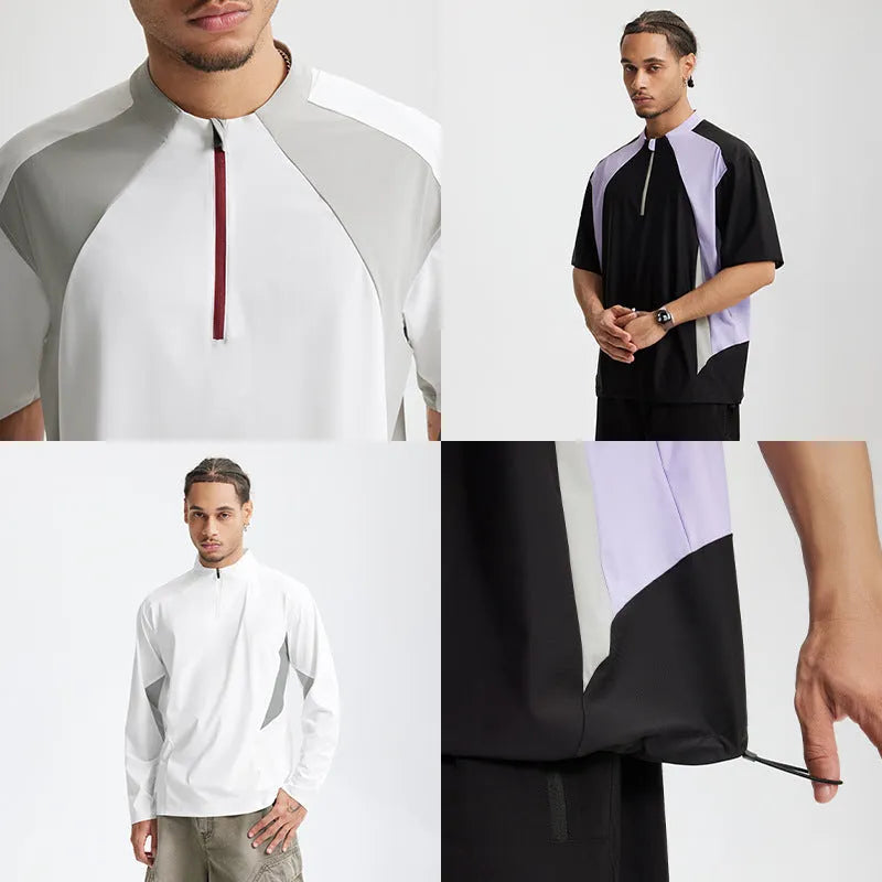 Men's lightweight solid-colour polyester top in black, available in long sleeve and short sleeve styles.