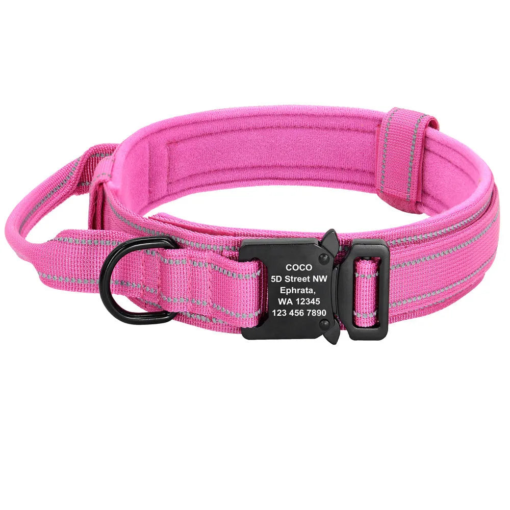 Medium large dog collar with reflective nylon webbing and cotton lining in camouflage pattern