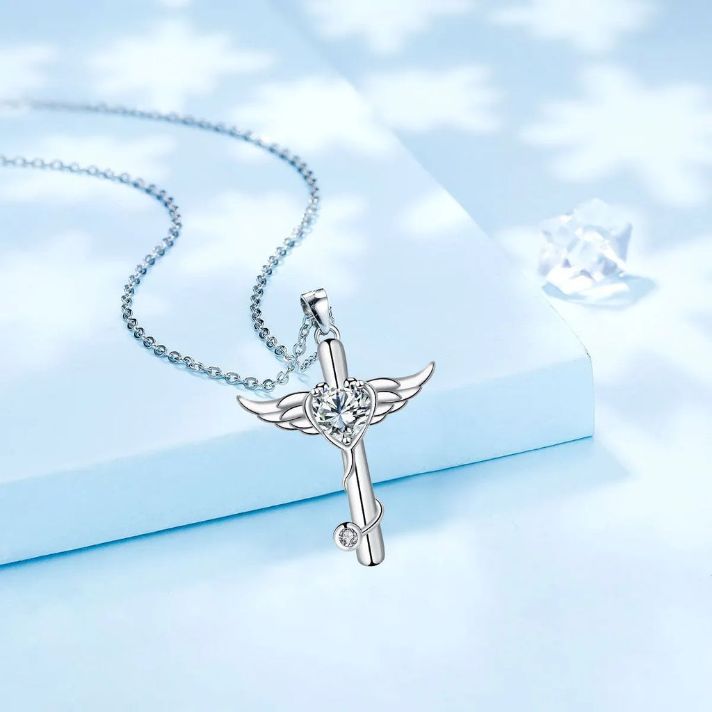 Personality wings cross stethoscope necklace in electroplated copper with white diamond or red diamond finish
