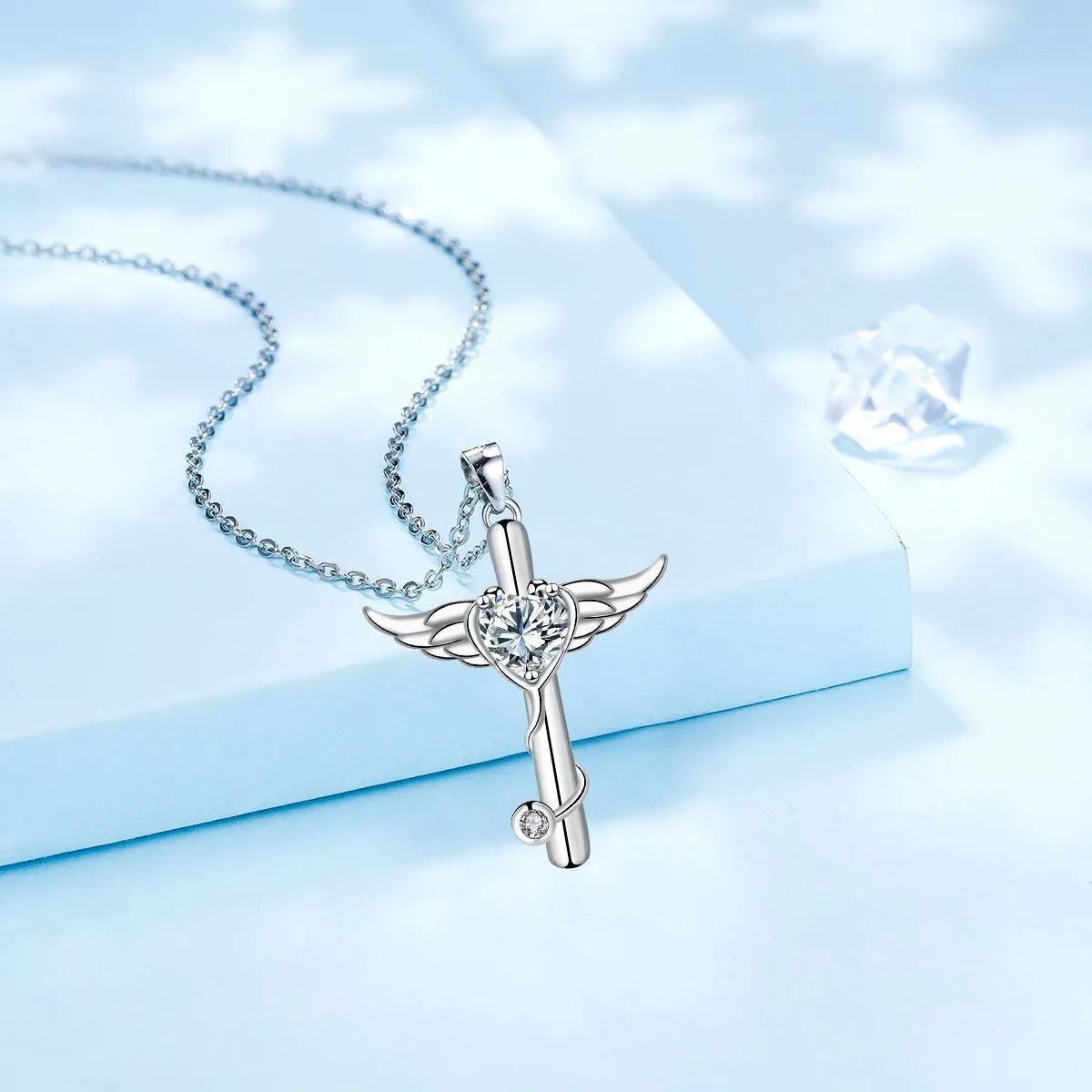 Personality wings cross stethoscope necklace in electroplated copper with white diamond or red diamond finish