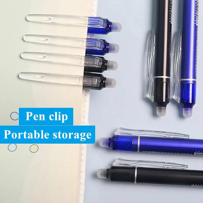 Blue and black 0.5mm erasable push gel pen for school students