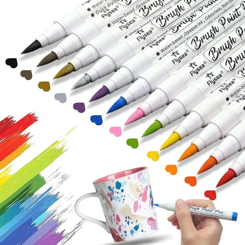 Soft head gouache pen sets for hand-painted greeting cards and graffiti art with flexible brush tips