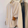 Beige viscose fibre cardigan coat with long sleeves and temperature-sensitive fabric