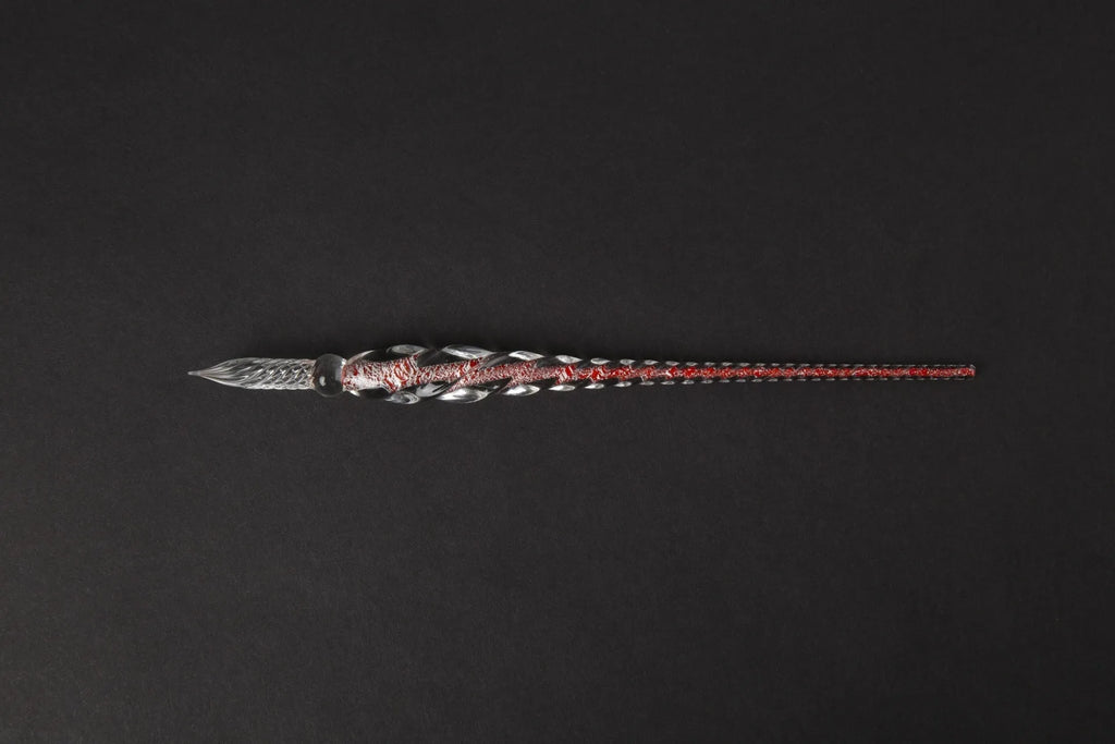 Crystal glass pen with coloured glaze dip art decoration showing transparent ink chamber