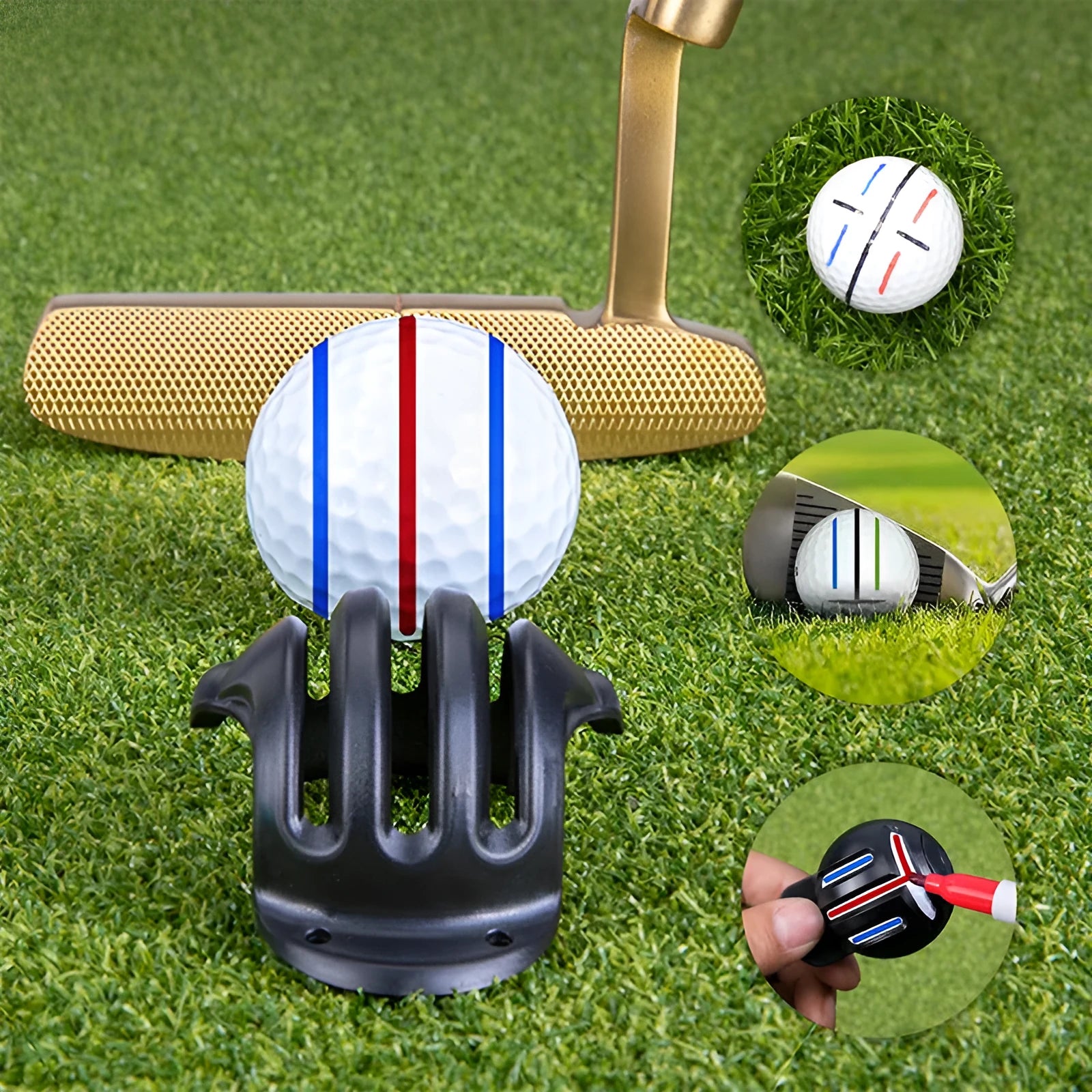 Golf putting alignment tool set with plastic scribers and drawing pens for practice green marking