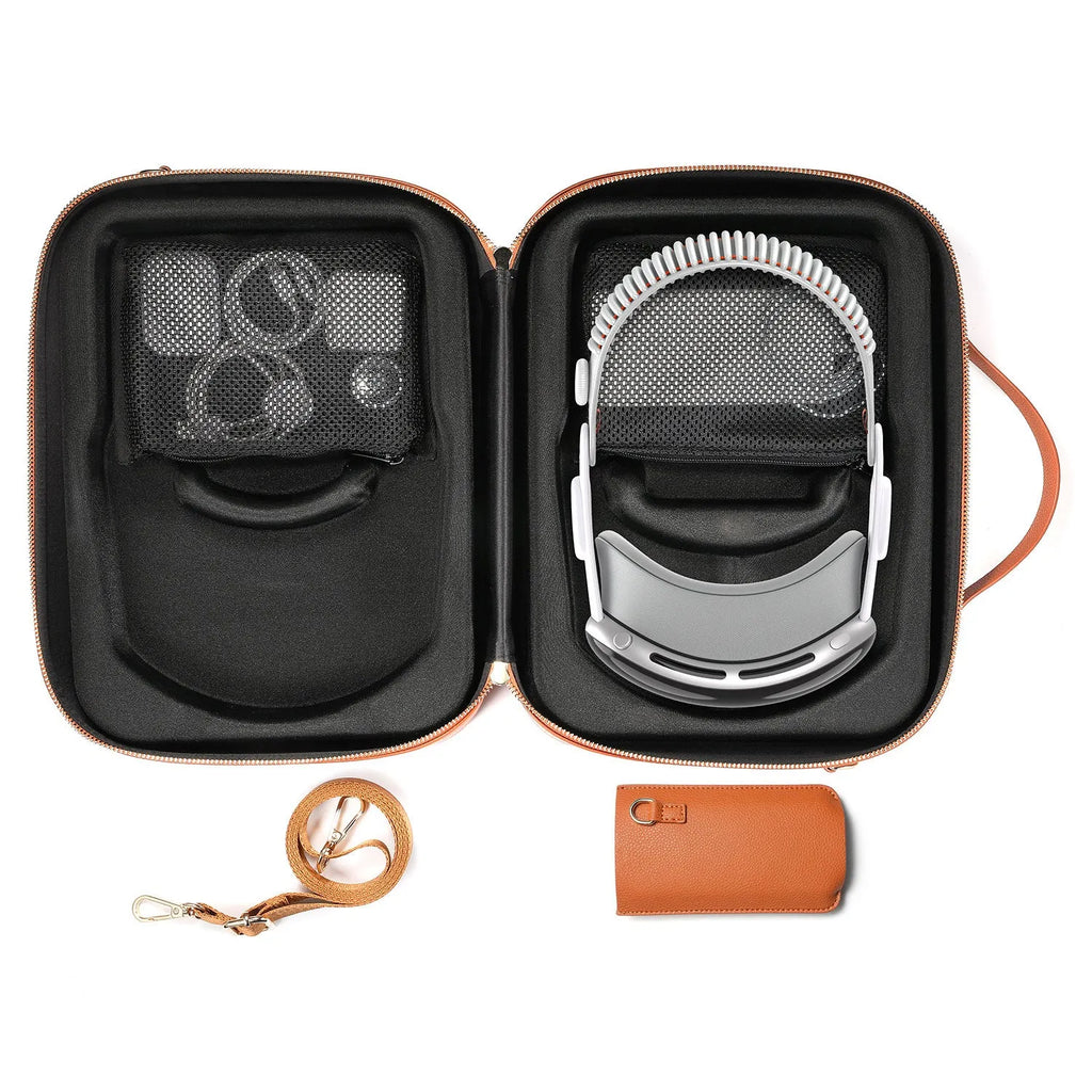 Black superfiber storage box for Vision Pro MR glasses with dimensions 32.5 by 24.5 by 11.5 cm.