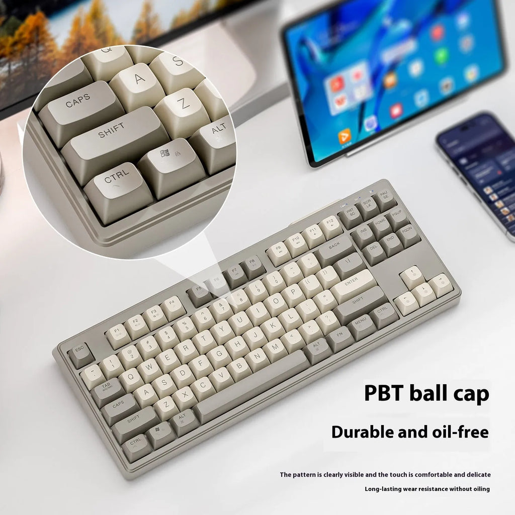 Free Wolf M87 wireless dual-mode keyboard in blueberry colour with compact 87-key layout