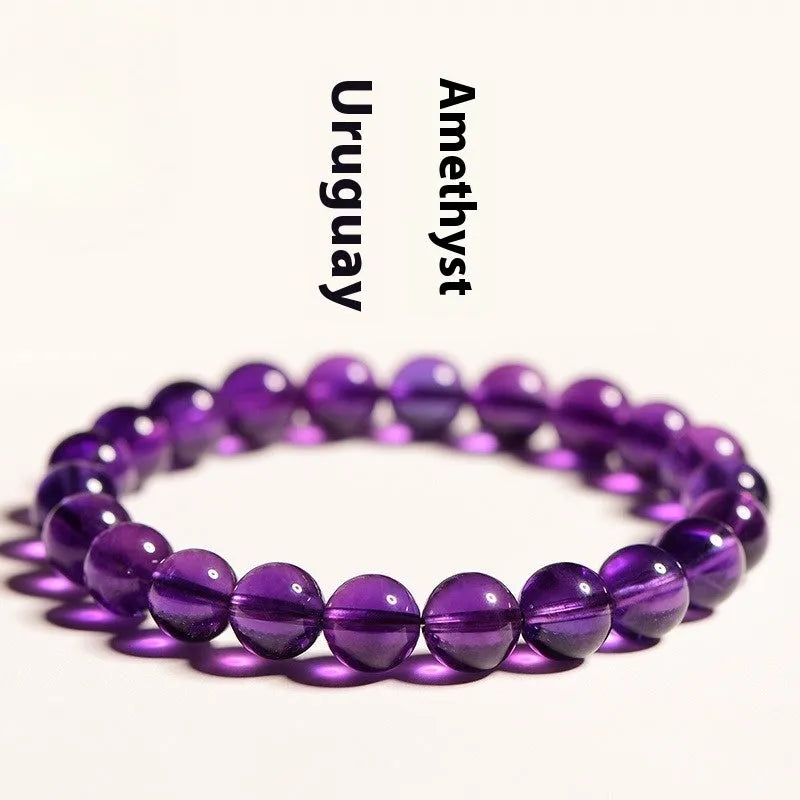 Natural amethyst Uruguay bracelet with scattered polished crystal beads in jiuya colour grades