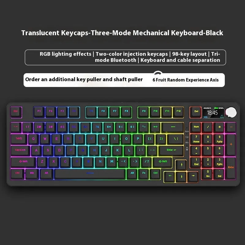 98 key wireless Bluetooth mechanical keyboard kit with metal knob and multiple colour options