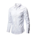 Linen long-sleeve loose fit slim shirt shown in a choice of colours including black, white, and navy blue.