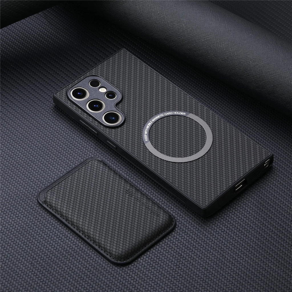 Two-in-one Magsafe card holder leather phone case for Samsung in black and other colours