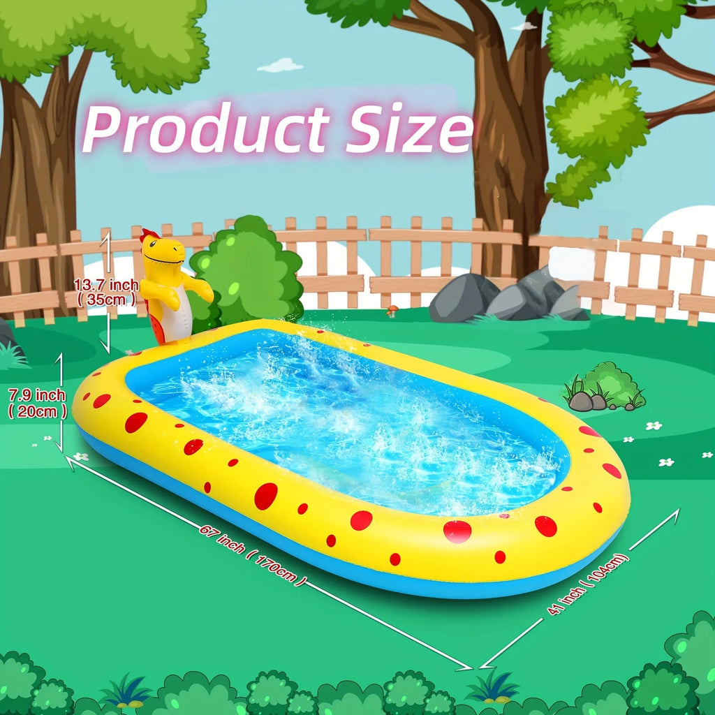Blue dinosaur inflatable water spray pool for kids with shark design