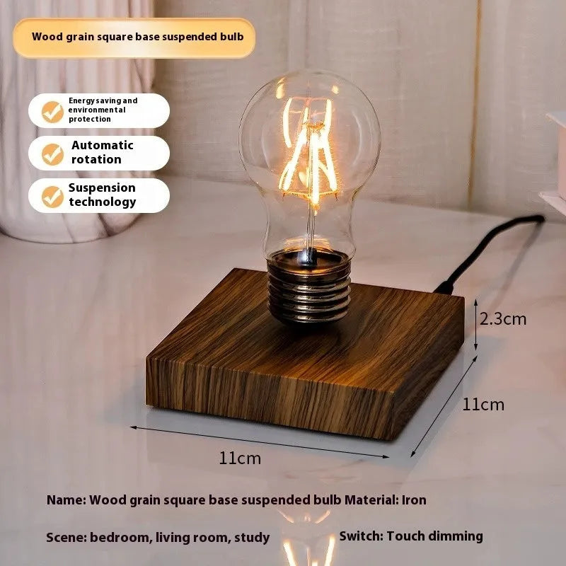 Suspension bulb creative night lamp with iron art construction on black wood grain base