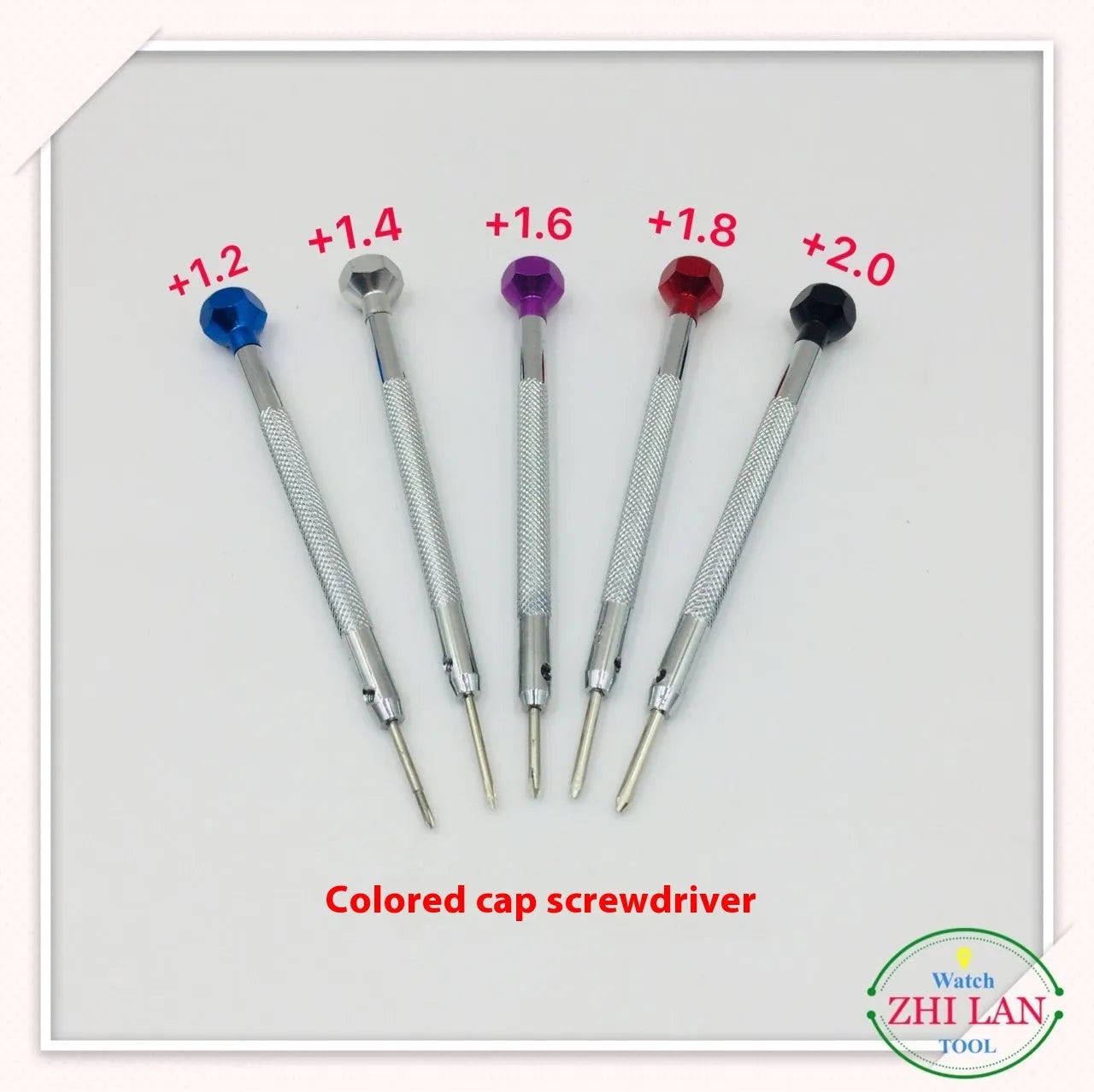 Six colour-coded screwdrivers with aluminium handles for watch repair work
