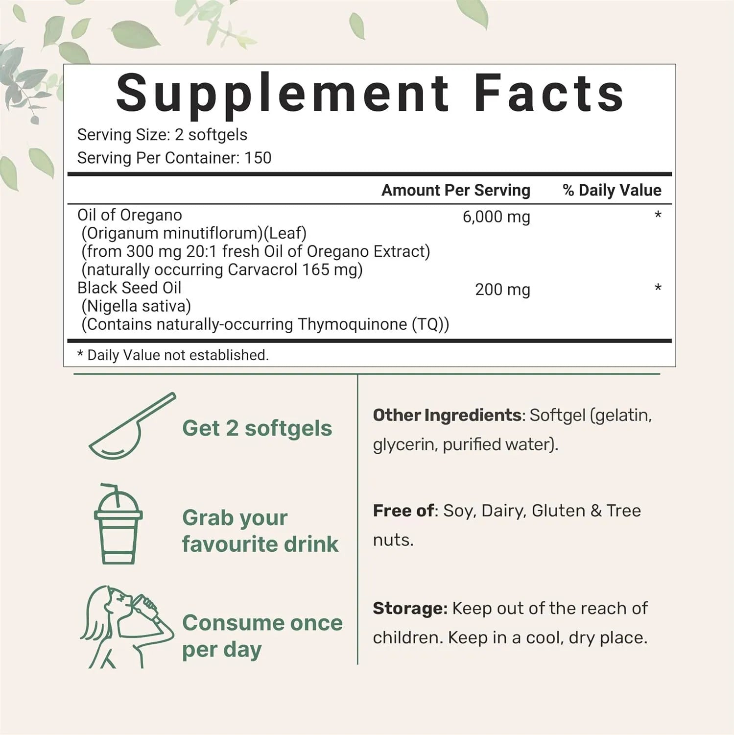 Butter-flavoured black seed oil softgel capsules bottle, 180 or 300 count options.