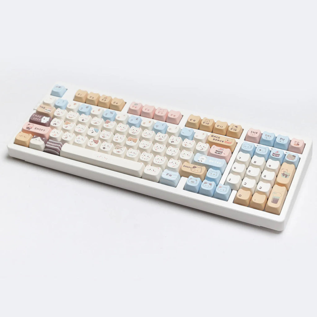 High Sea Salt Cat themed PBT mechanical keyboard keycap sets showing design details and packaging options