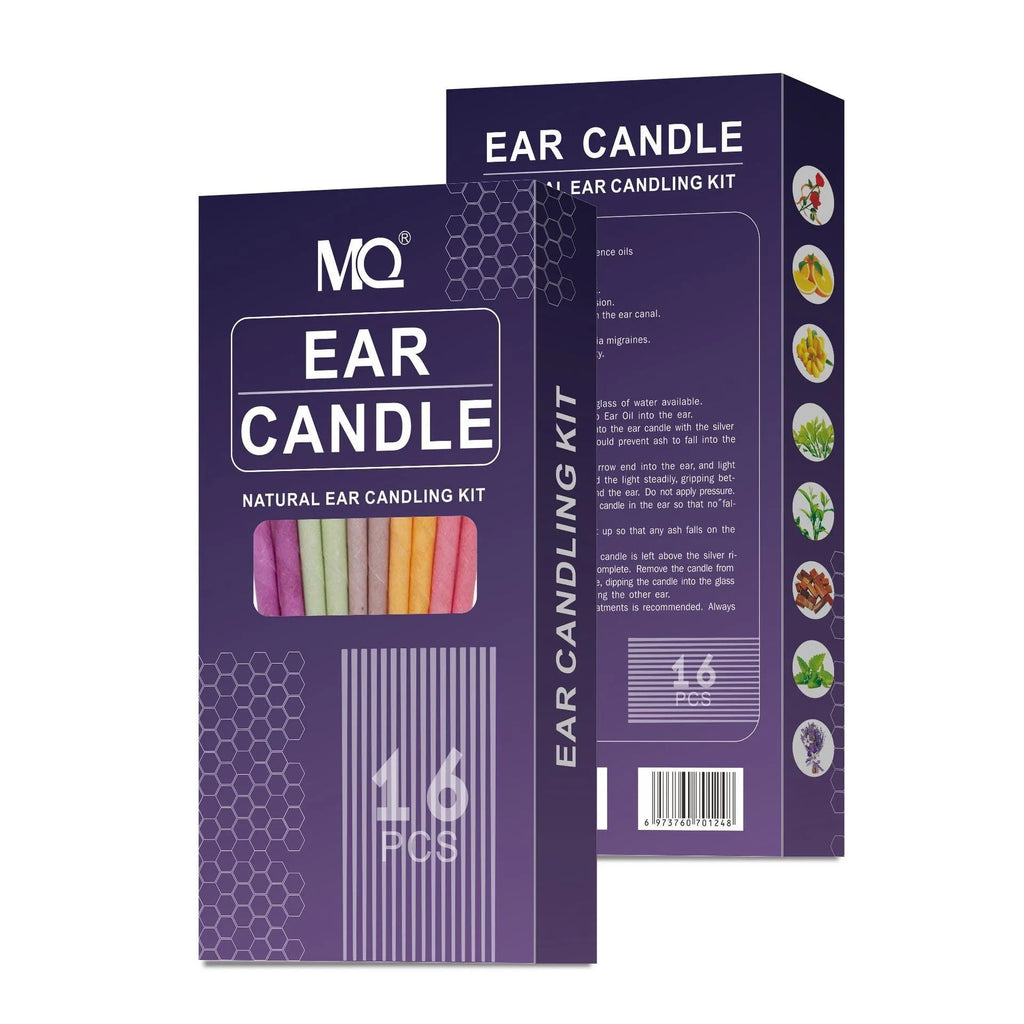 Box of 16 ear candles with protection boards and swabs in eight colour options for health massage.