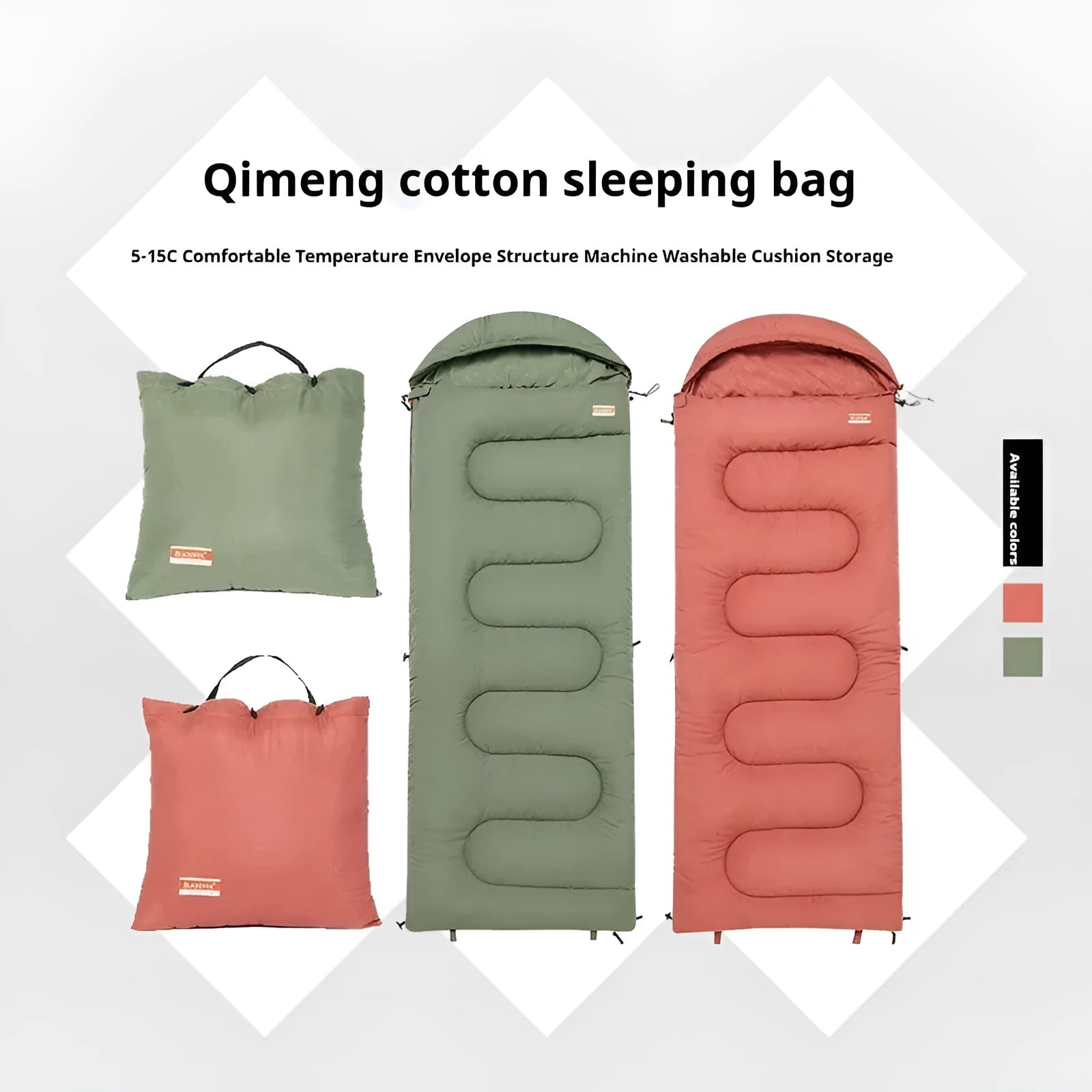 Ultra-light portable cotton sleeping bag quilt for outdoor camping in ochre and olive green colours