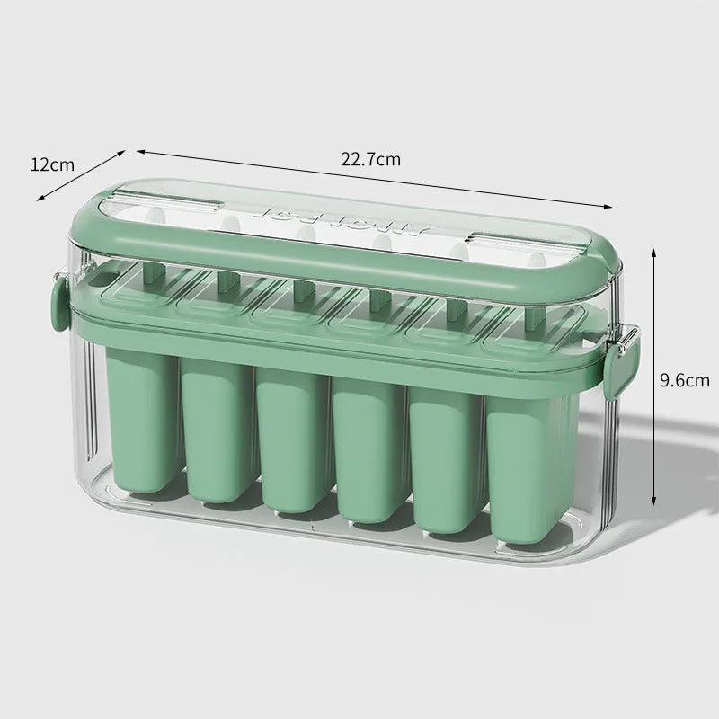 Green portable popsicle mold made from PP PET materials measuring 23.4 cm tall