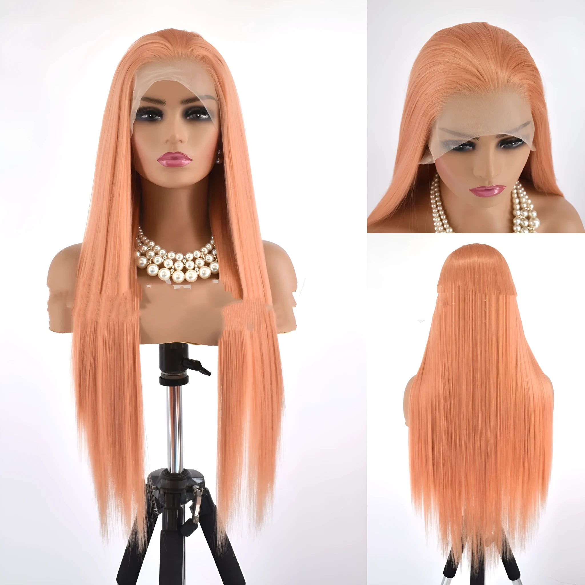 Hand crocheting lace front long straight wig 24 inch natural style matte high temperature fibre