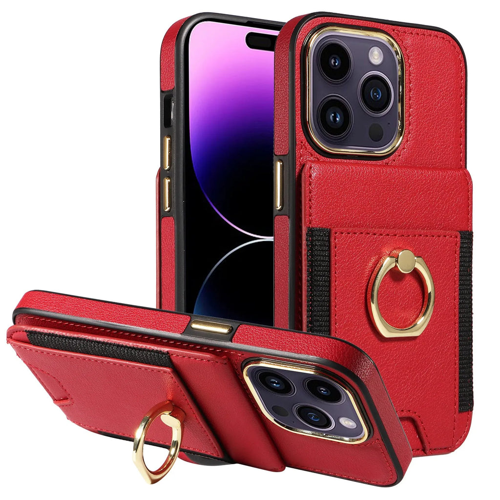 Imitation leather magnetic wallet phone case with card slot and kickstand for iPhone, colour options