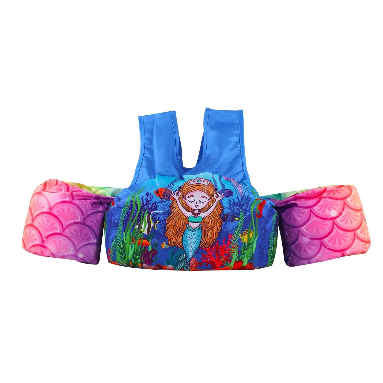 Children's swimsuit with extended arm swimming ring in colourful cartoon designs