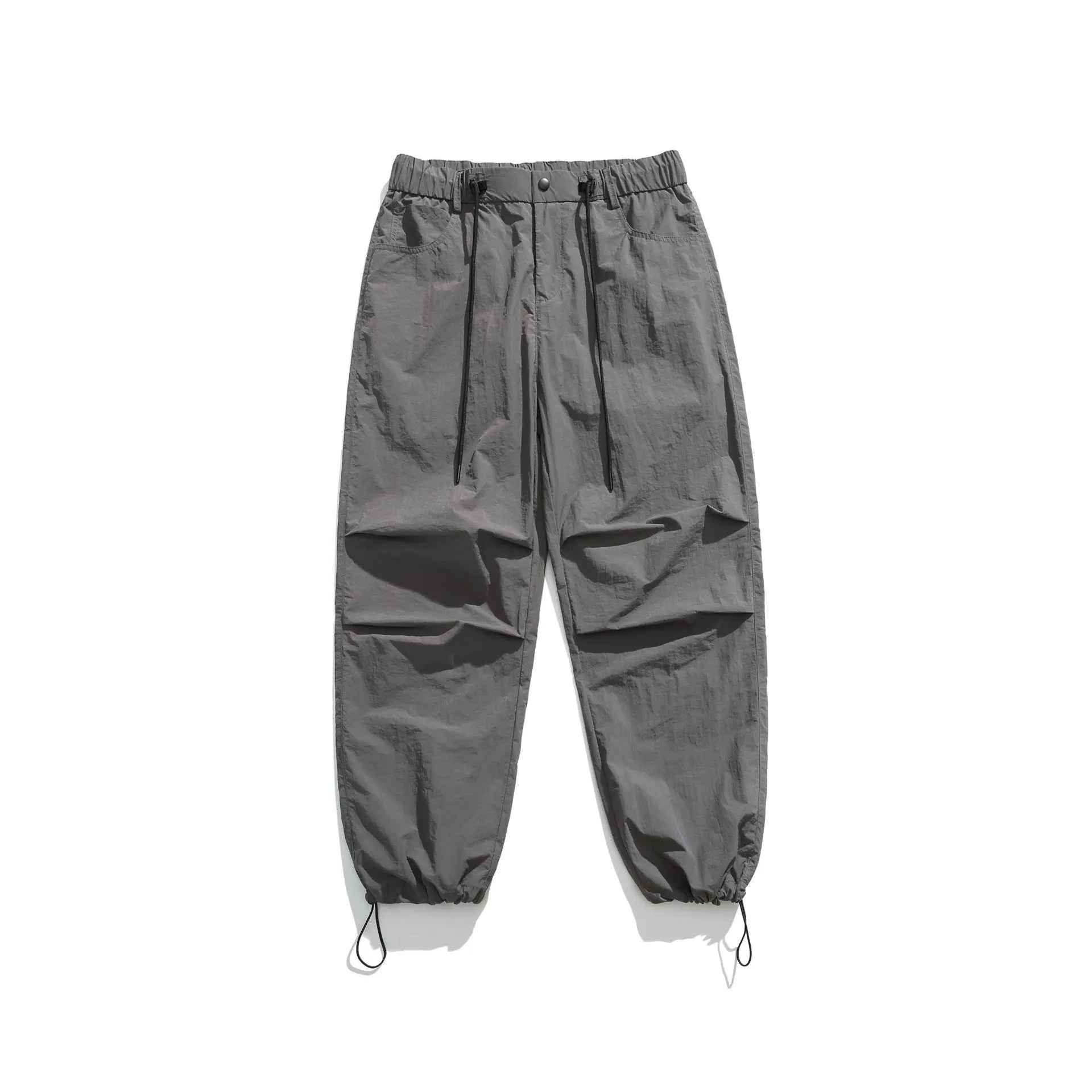 Men's thin ice silk nylon trousers in loose straight fit showing multiple colour options