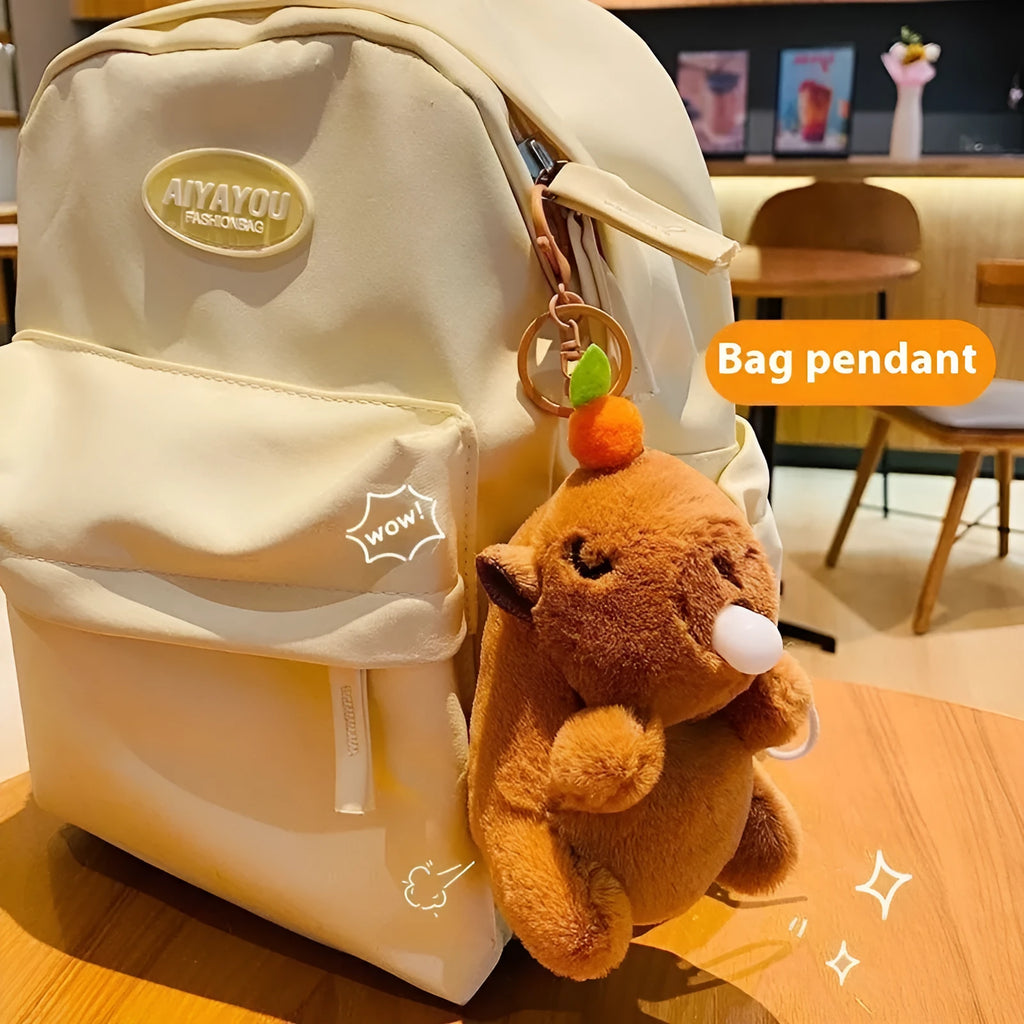 12cm plush bubble blowing doll key ring pendant on car keys in gold colour