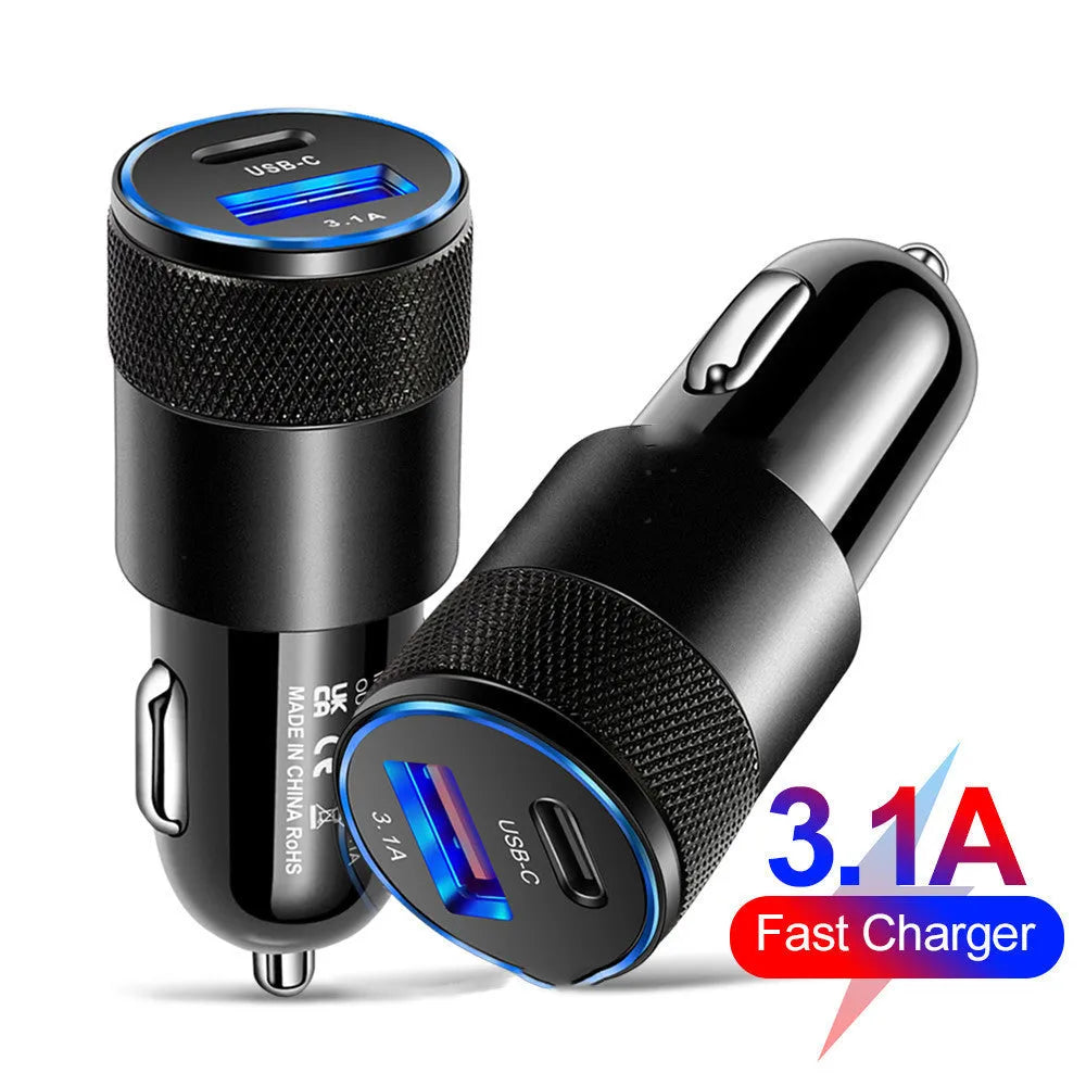 Aluminium alloy mobile phone car charger measuring 2.5 by 6 centimetres