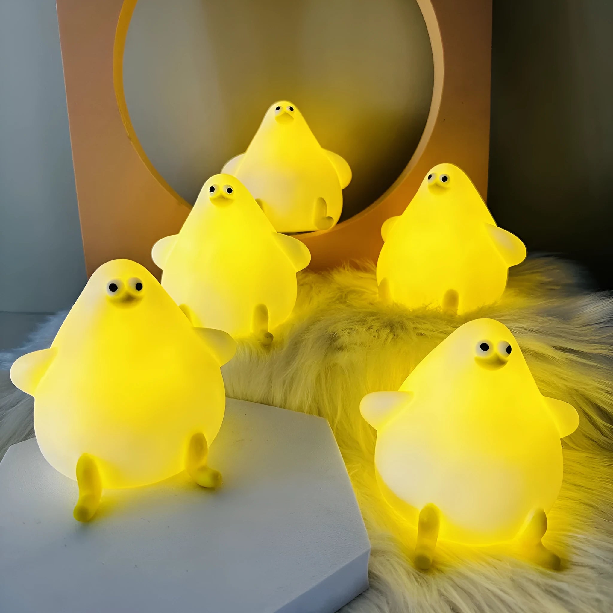 Cute cartoon silicone seagull night light USB rechargeable with soft glow on bedside table
